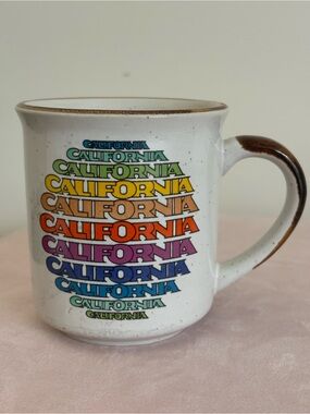 American Vintage White Mug with Rainbow 'California' Stacked Lettering